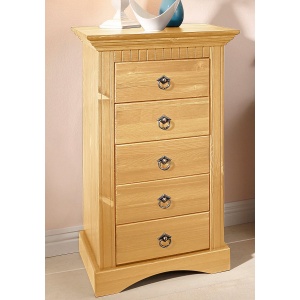 Sosnowa komoda w stylu rustykalnym z pięcioma szufladami