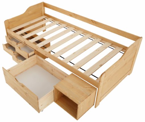 Sosnowe łóżko z szufladami 90x200 cm, olejowane