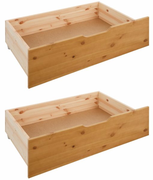 Zestaw dwóch sosnowych szuflad pod łóżko