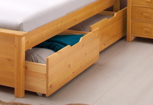 Zestaw dwóch sosnowych szuflad pod łóżko