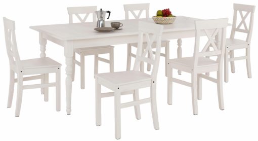 Biały zestaw rozkładany stół i cztery krzesła z litej sosny