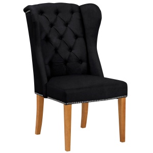 Elegancki, pikowany fotel z drewniana ramą - czarny