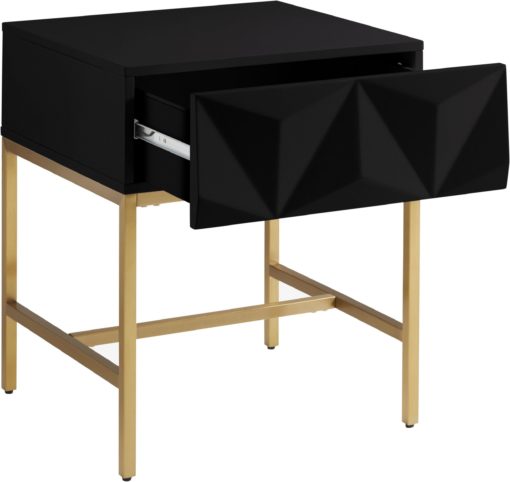 Modny stolik z szufladą i geometrycznym frontem, czarny