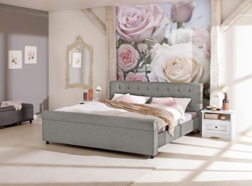 Eleganckie, tapicerowane łóżko 160x200 cm, szare