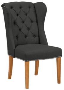 Elegancki, antracytowy fotel z drewnianą ramą