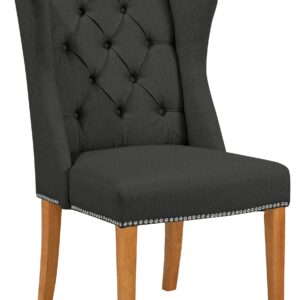 Elegancki, antracytowy fotel z drewnianą ramą