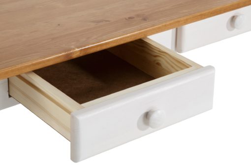 Sosnowy stół z toczonymi nogami i dwiema szufladkami
