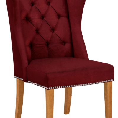 Elegancki, pikowany fotel z drewniana ramą - bordowy