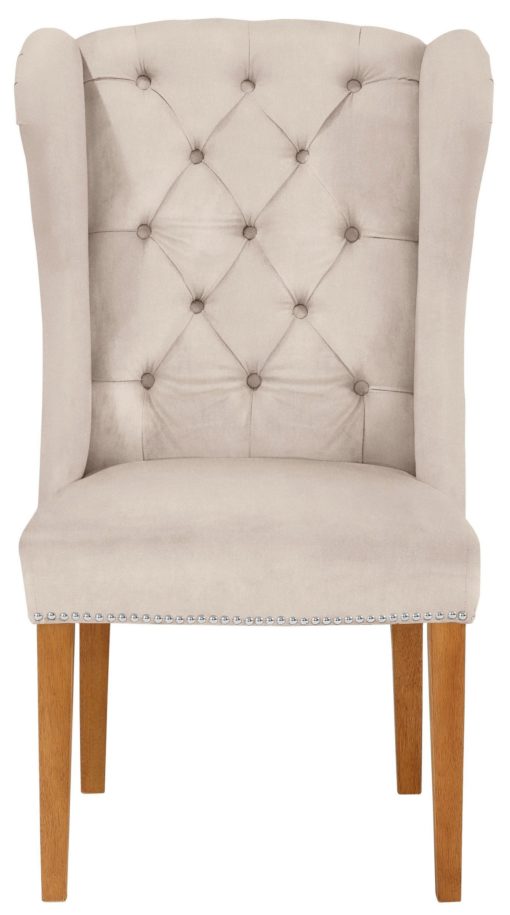 Elegancki, pikowany fotel z drewniana ramą - kremowy, welur