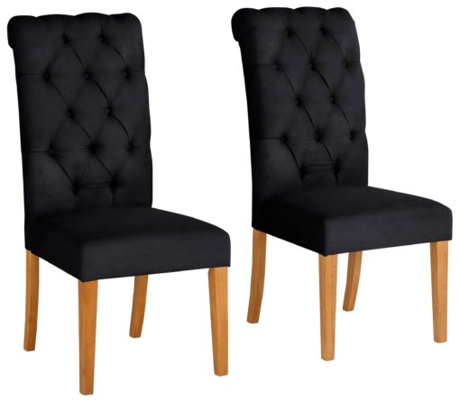 Eleganckie, czarne krzesła z pikowaniem i kołatką z tyłu, aksamit