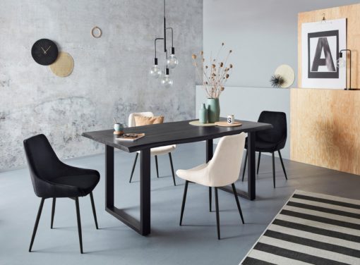 Tapicerowane, czarne krzesła o wyrafinowanym designie - 4 sztuki