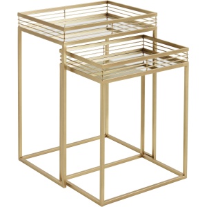 Dwa złote stoliki z lustrzanymi blatami, glamour