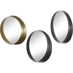 Zestaw 3 okrągłych luster ze złota i czarną ramą