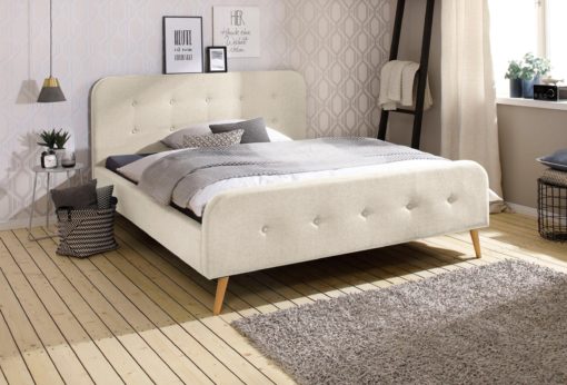 Eleganckie, tapicerowane łóżko 160x200 cm, kremowe