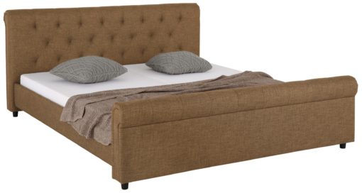 Atrakcyjne tapicerowane łóżko ze stylowym wezgłowiem, brązowe