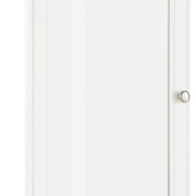 Białe drzwi z wstawką z białego szkła, z zawiasami