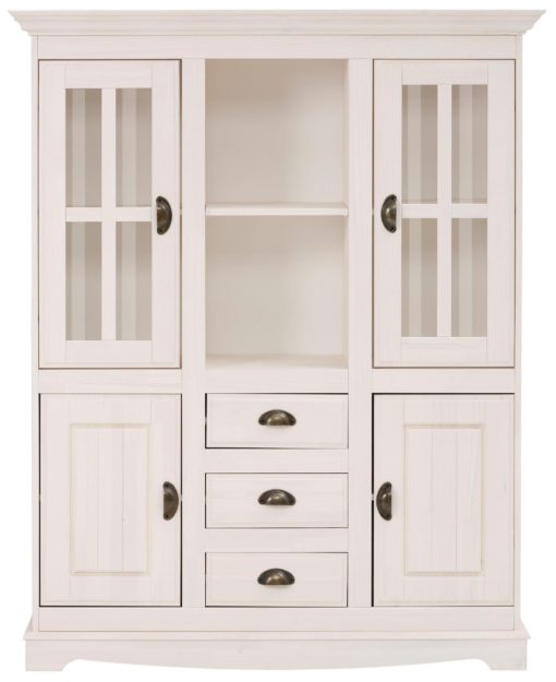 Sosnowy kredens biały, styl rustykalny, 4 drzwi