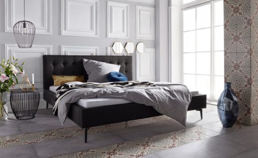 Szlachetne, tapicerowane łóżko, czarne 140x200 cm