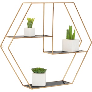 Złota geometryczna półka hexagon, czarne półki
