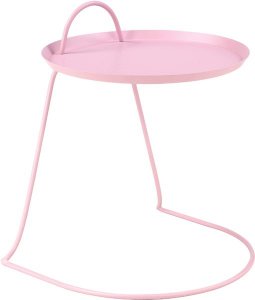 Lekki metalowy stolik boczny, różowy, skandynawski