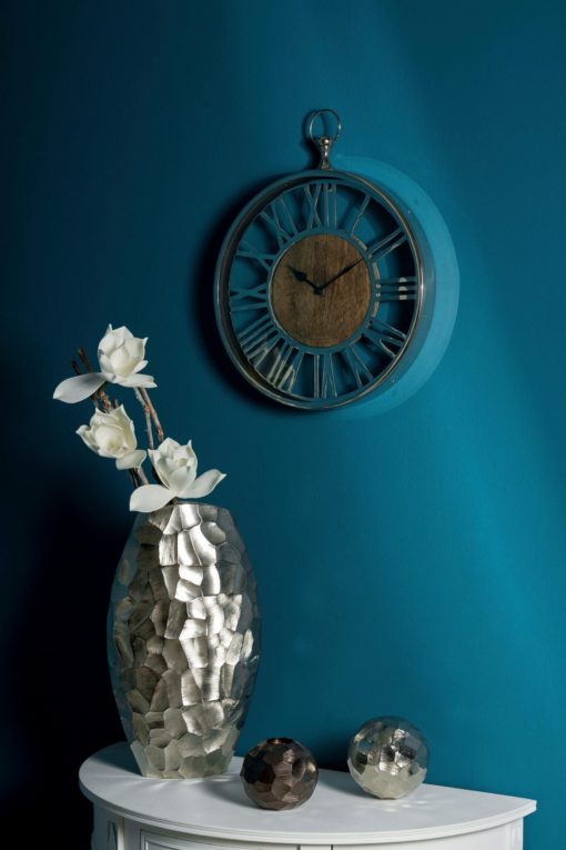 Ozdobny zegar z drewna mango, w stylu industrialnym