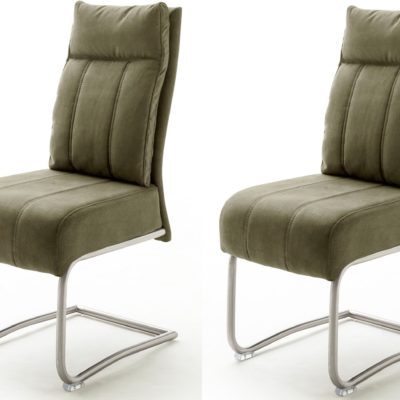 Oliwkowe krzesła na metalowej ramie - 2 sztuki, sprężyny w siedzisku