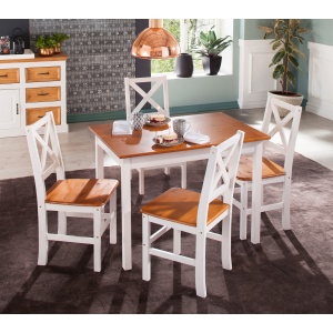 Sosnowy stół do jadalni 100x70 cm, biały z miodowym blatem