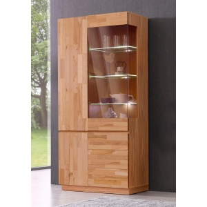 Elegancka witryna ze szklanymi drzwiami, front z litego buku