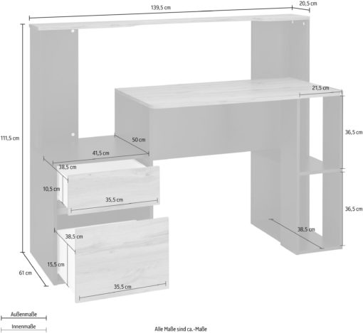 Nowoczesne biurko o przemyślanym układzie, grafitowo-dębowe