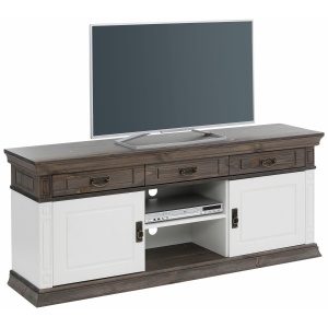 Sosnowa szafka RTV pięknie zdobiona, biały-wenge