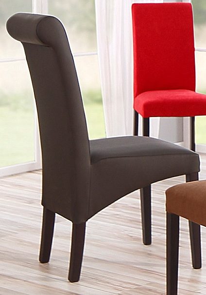 Krzesła tapicerowane ciemny brąz, naturalna skóra - 6 sztuk