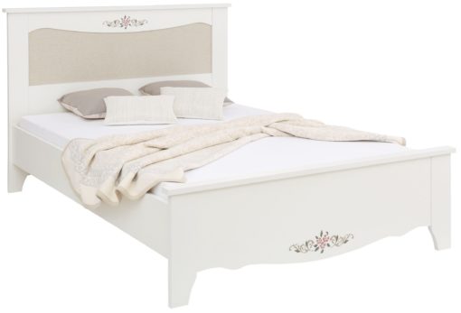 Urokliwe białe łóżko z motywem kwiatowym 180x200 cm