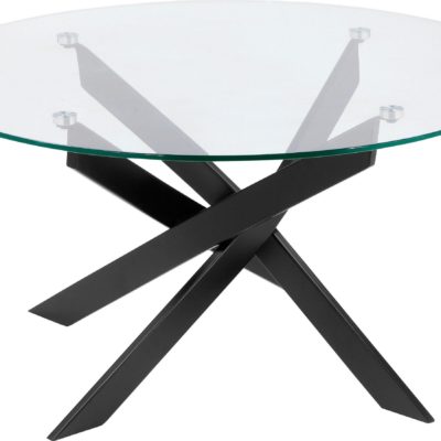 Nowoczesny stolik ze szklanym blatem i metalową podstawą
