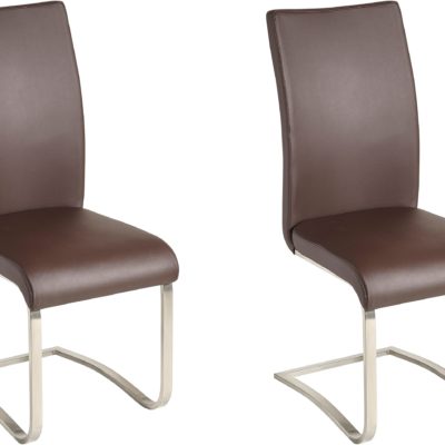 Brązowe krzesła ze sztucznej skóry, na płozach - 6 sztuk