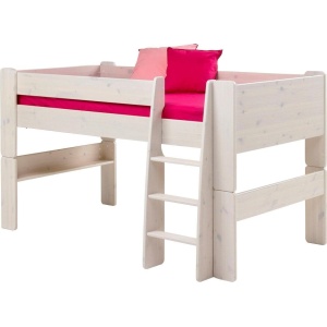 Sosnowe łóżko na antresoli 90x200 cm, białe