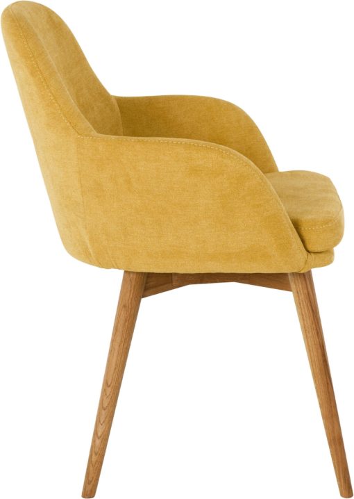 Tapicerowane krzesła, nogi dębowe, kolor curry - 2 sztuki