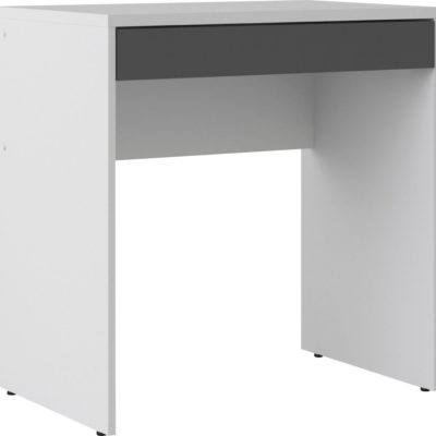 Minimalistyczne białe biurko z szarą szufladą