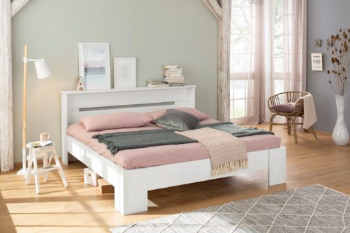 Białe sosnowe łóżko 180x200 cm, wysoki zagłówek