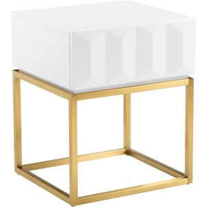 Stolik glamour ze złota podstawą i geometrycznym frontem