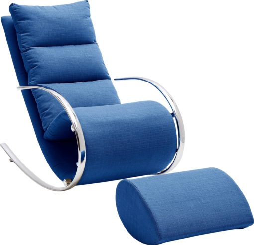 Fotel relaksacyjny z podnóżkiem, niebieski, bujany