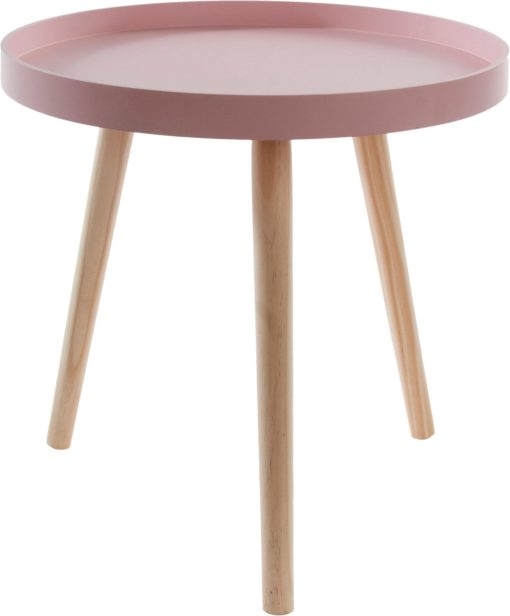 Mały stolik z różowym blatem w skandynawskim stylu