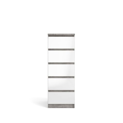 Komoda Naia biała z korpusem w kolorze betonu,  5 szuflad