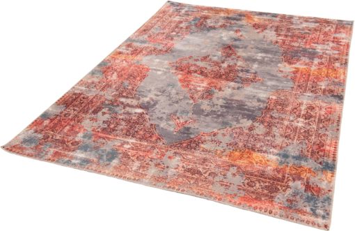 Wzorzysty dywan 90x160cm, styl vintage, rdzawo-czerwony