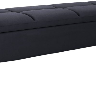 Elegancka czarna ławka ze schowkiem i pikowaniem, 140 cm