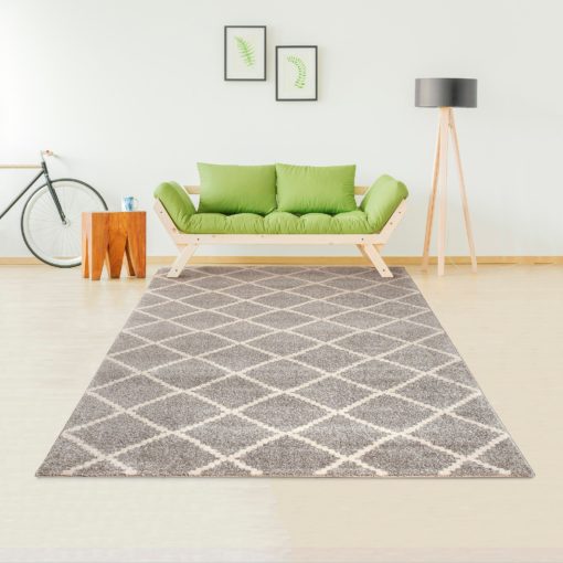 Szary dywan w kratę 60x110 cm, styl skandynawski