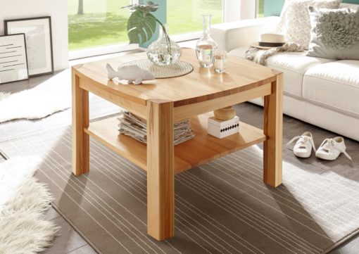 Elegancki stolik z drewna bukowego z półką