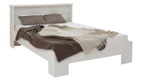 Sosnowe białe łóżko 140x200 cm z półką i stelażem