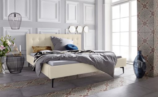 Szlachetne, tapicerowane łóżko, kremowe 180x200 cm