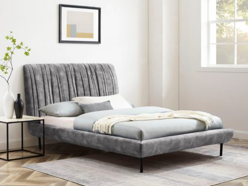 Tapicerowane szare łóżko 140x200 cm w stylu skandynawskim