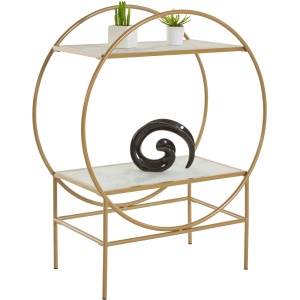 Złoty regał/ barek w okrągłym kształcie, metal i szklane półki